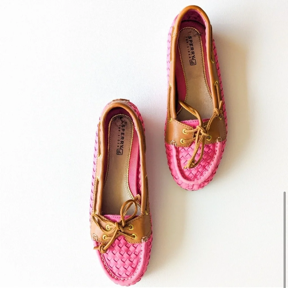 Sperry Pink Audrey Woven Top Siders Boat Shoes - Picture 5 of 7